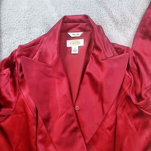 Talbots Silk Blouse‎ Womens Sz 8 Red Long Sleeved Button Front Career Office Top